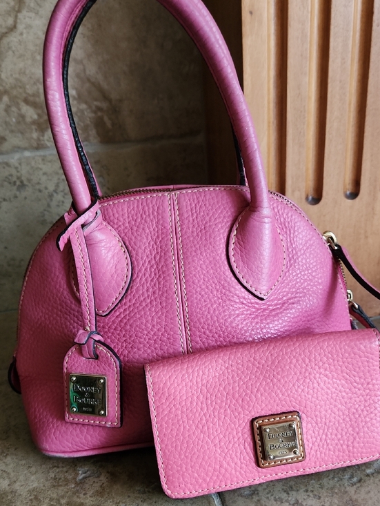 Dooney & Bourke Handbags - Dooney & Bourke Pink Pebbled  Leather Baby Domed Satchel with Matching Wallet